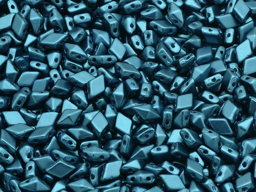 Diamonduo 2-Hole Beads Rhombus Gemduo, Chalk White Laser Etched Decor On Montana (03000-25042), Glass, Czech Republic