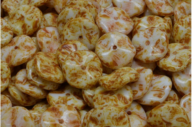 アウトレット 10グラム リップルビーズ、ホワイトトラバーチン(02010-86800)、ガラス、チェコ共和国