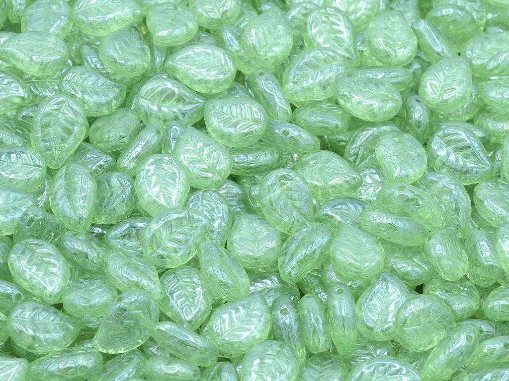 素敵なリーフビーズ、クリスタルラスターグリーンフルコーティング(00030-14457)、ガラス、チェコ共和国