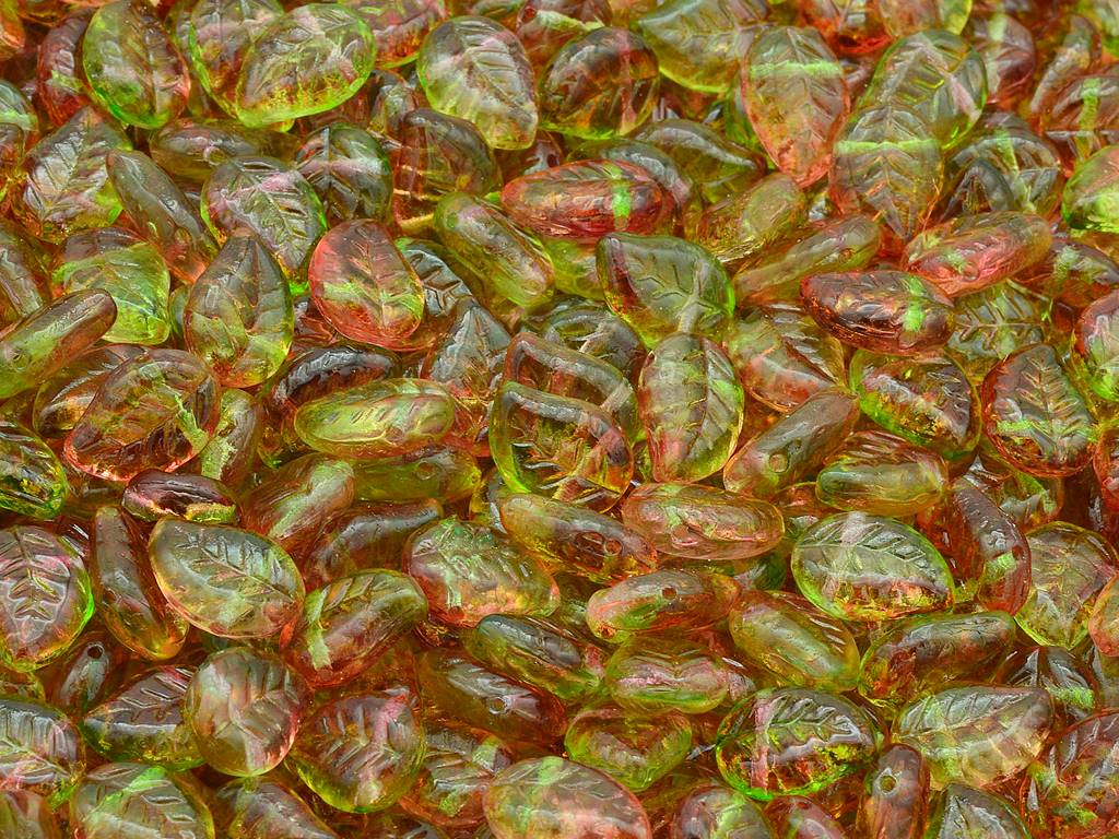 Nice Leaf Beads, Crystal Red Green (00030-48017), Glass, Czech Republic