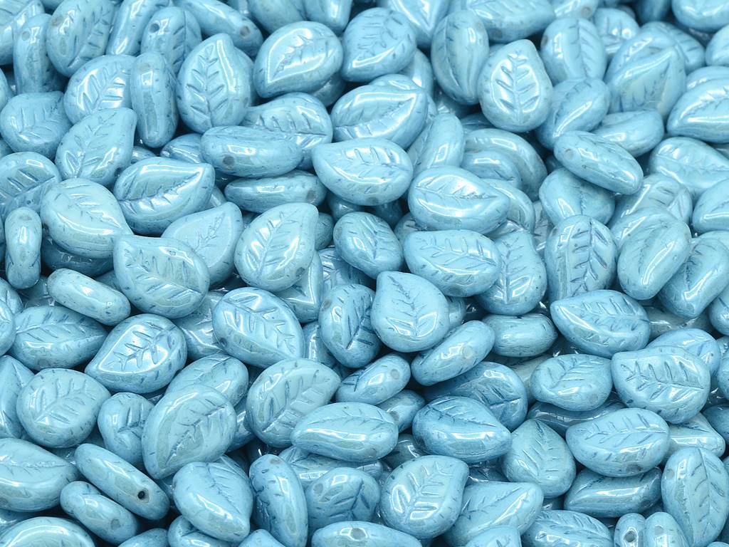 Nice Leaf Beads, Chalk White Luster Blue Full Coated (03000-14464), Glass, Czech Republic