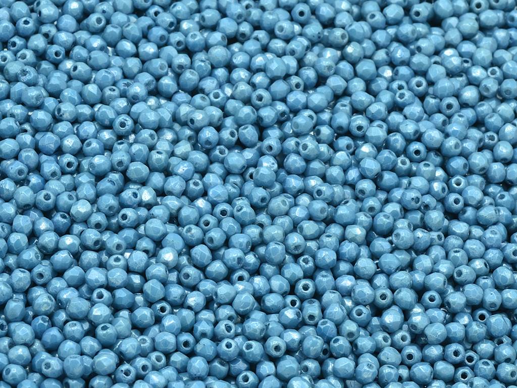 多面圆形火抛光珠,粉笔白光泽蓝色全涂层(03000-14464),玻璃,捷克共和国