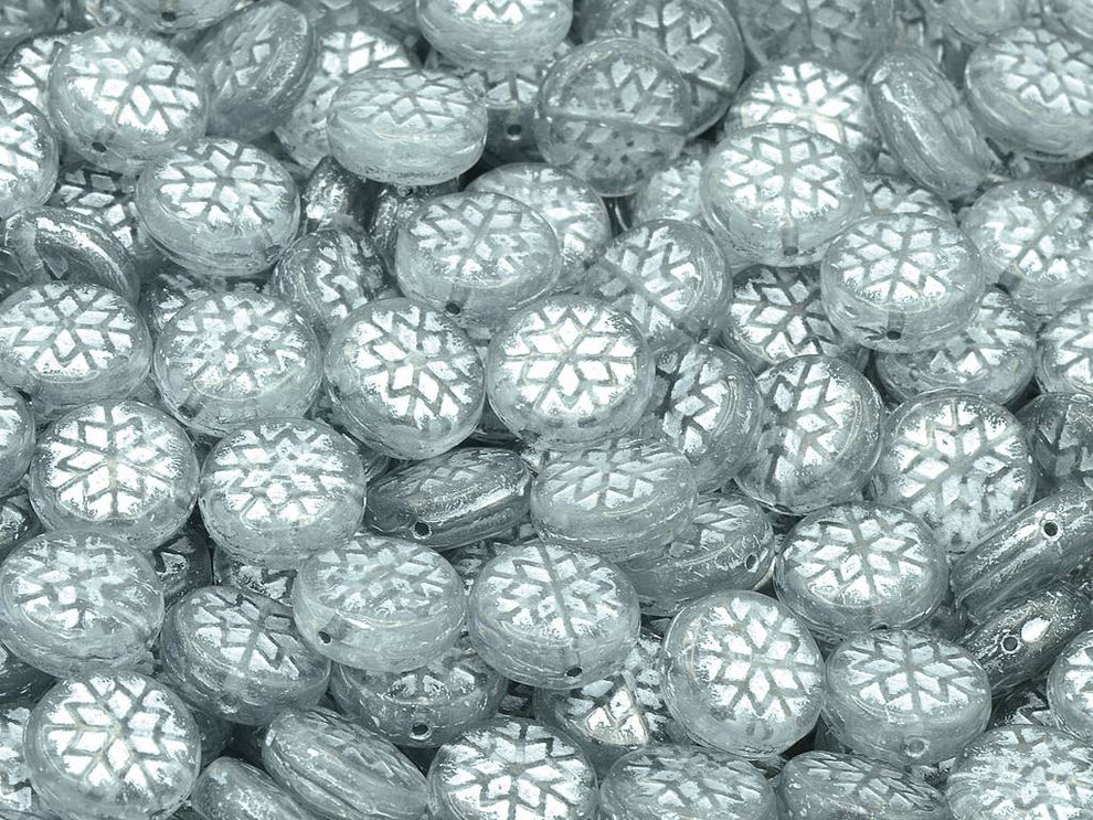 OUTLET 10 grams Snowflake Round Beads, 11 x 11 mm, Crystal Silver Lined (00030-54201), Glass, Japan