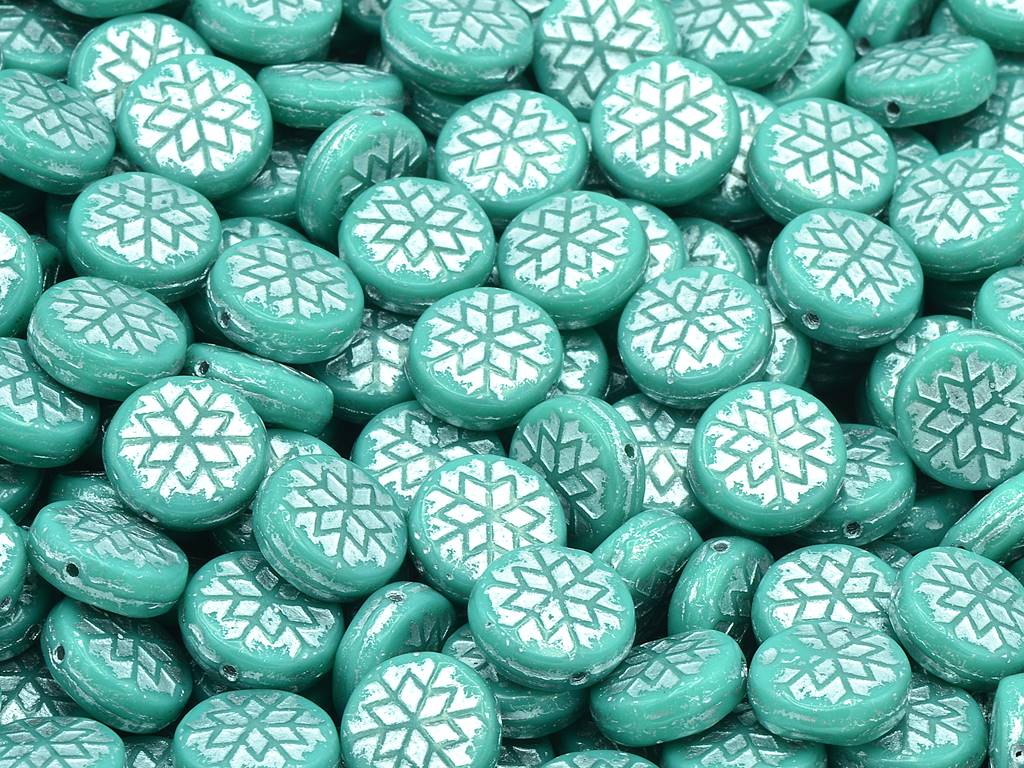 Snowflake Round Beads, Turquoise Silver Lined (63130-54201), Glass, Czech Republic