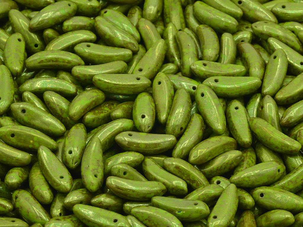 Banana Beads, Green Terracotta Red (53420-15495), Glass, Czech Republic