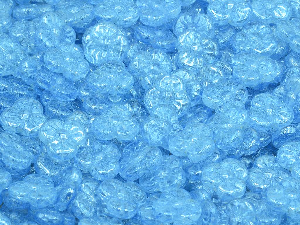 3枚の花びらフラワーフラットビーズ、透明ブルーヘマタイト(30010-14400)、ガラス、チェコ共和国