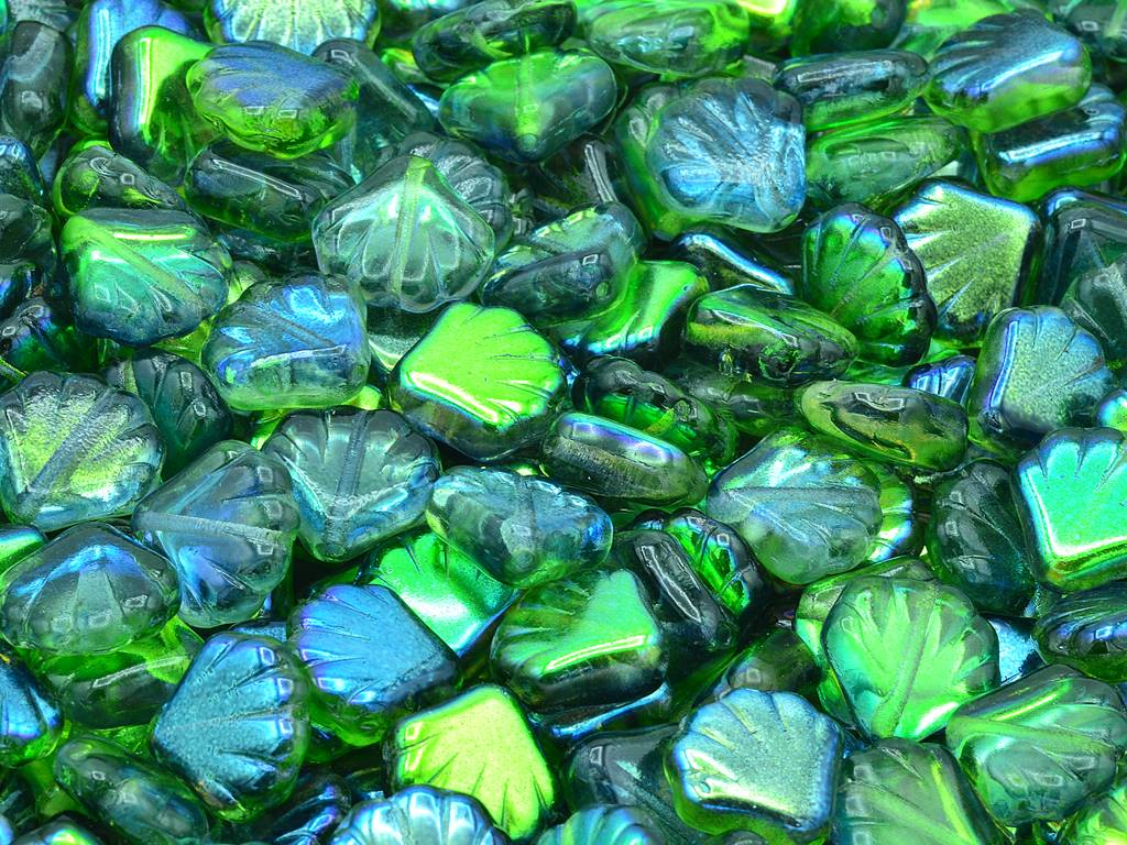 Pressed Beads Shell, Crystal Glossy Green Gray (00030-48118), Glass, Czech Republic
