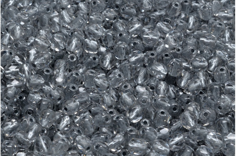 Faceted Round Fire Polished Beads, Crystal Silver Lined (00030-81800), Glass, Czech Republic