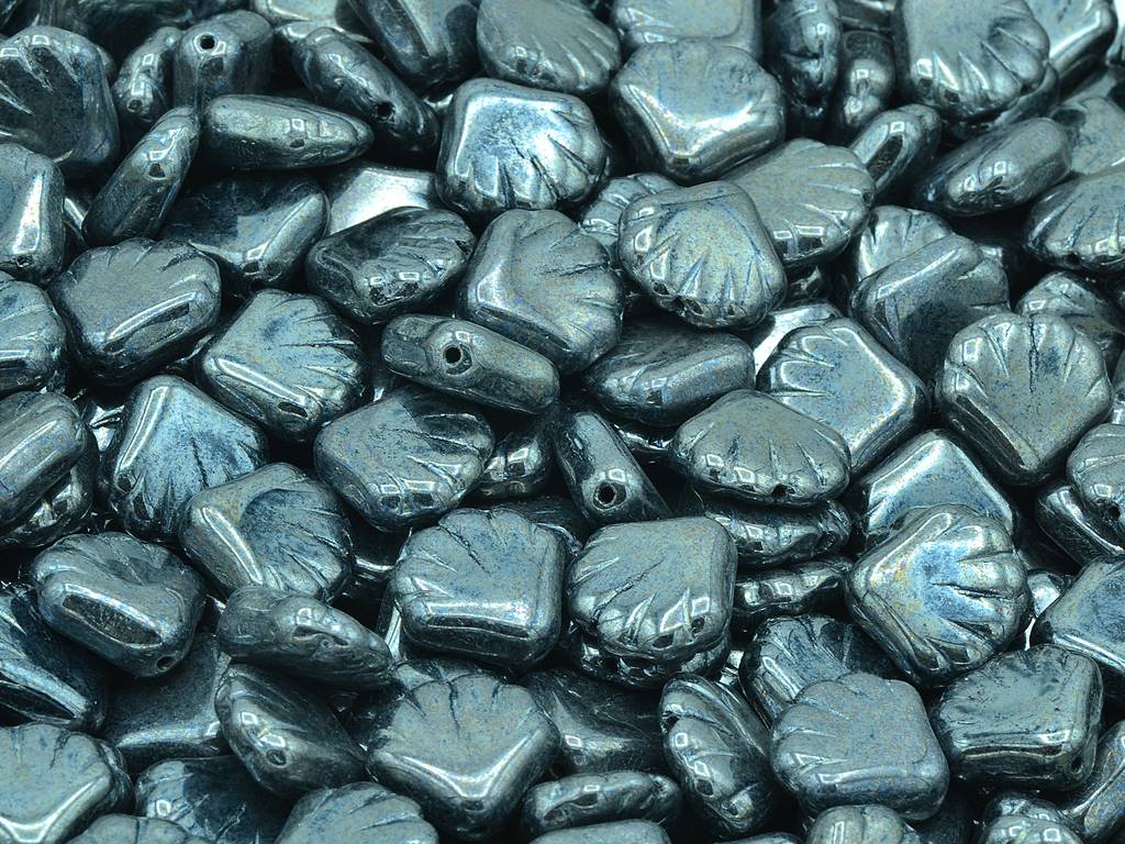 プレスビーズシェル、ブラックヘマタイト(23980-14400)、ガラス、チェコ共和国