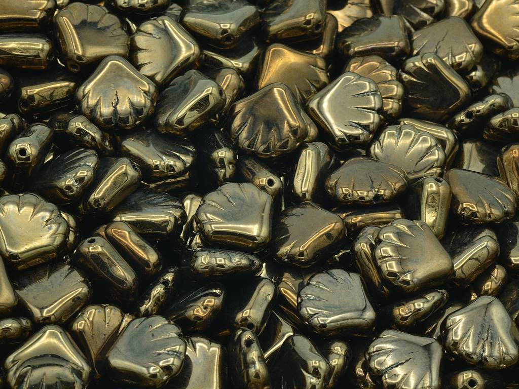 プレスビーズシェル、ブラックブロンズ(23980-14415)、ガラス、チェコ共和国