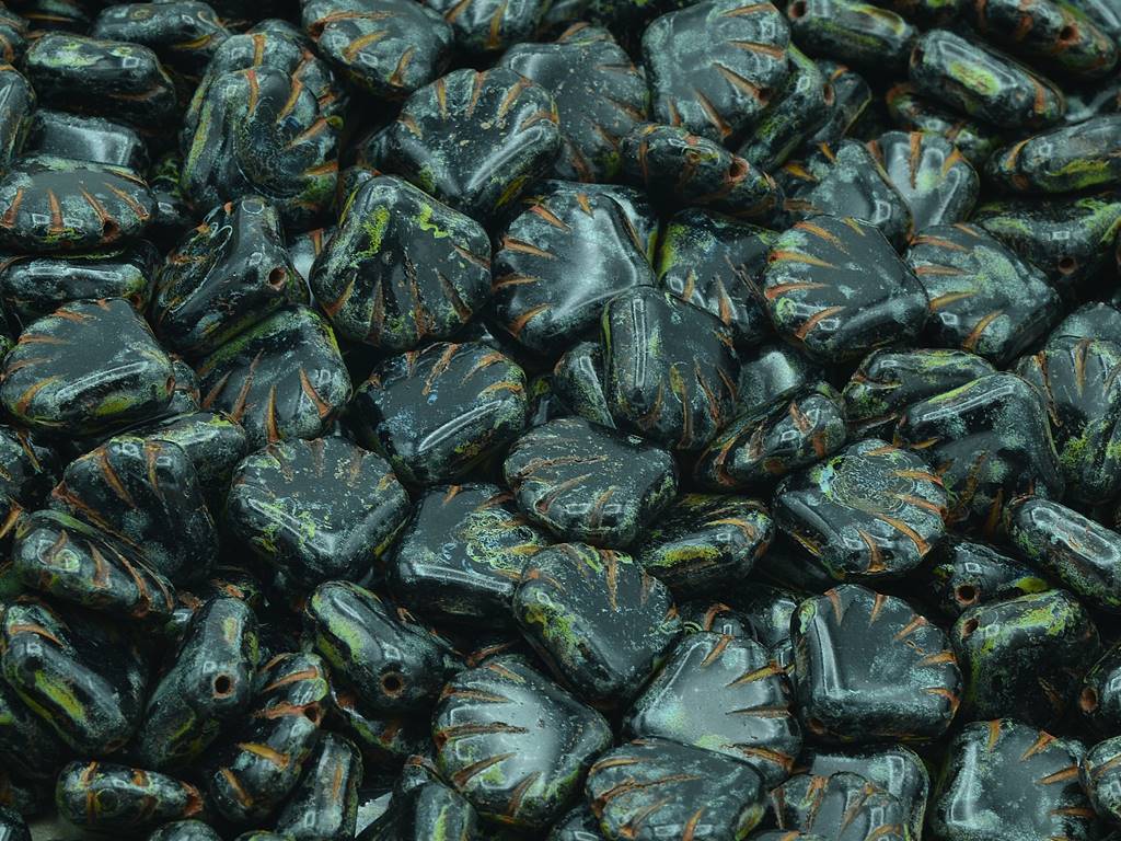 プレスビーズシェル、ブラックトラバーチン(23980-86800)、ガラス、チェコ共和国