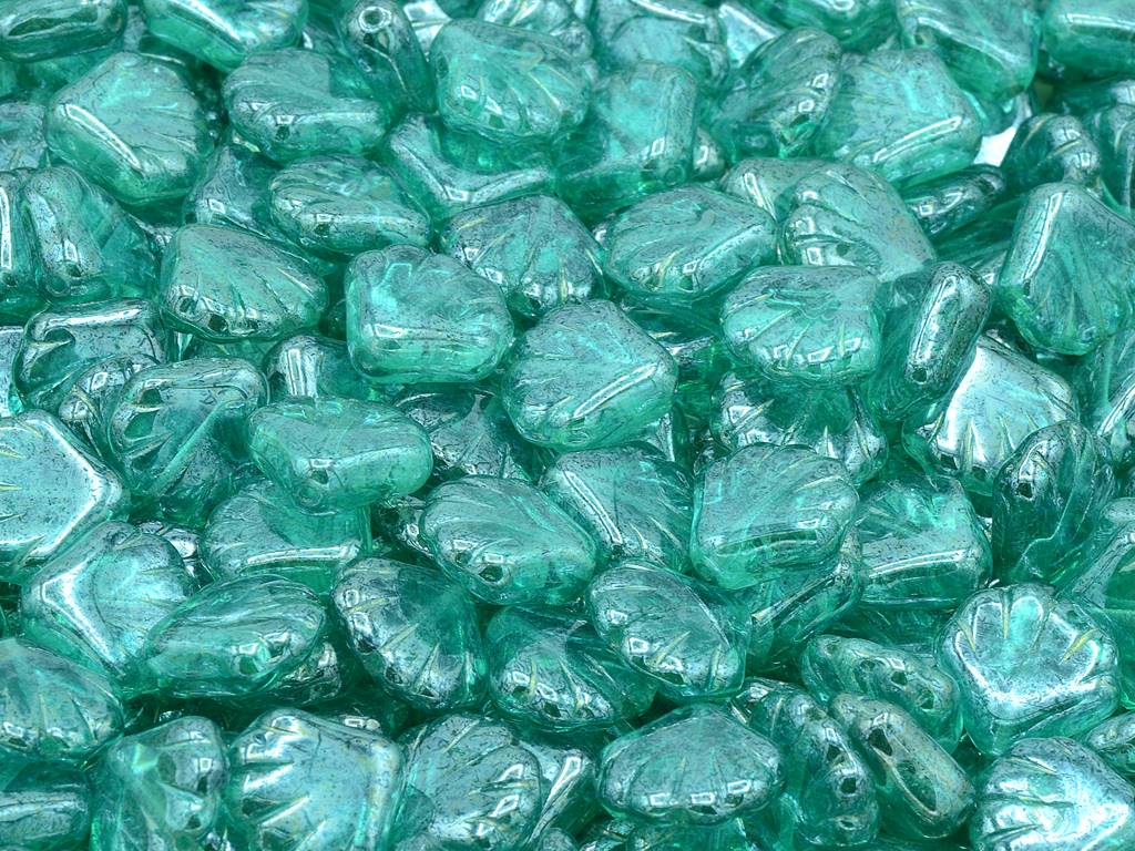 Pressed Beads Shell, Transparent Aqua Hematite (60200-14400), Glass, Czech Republic