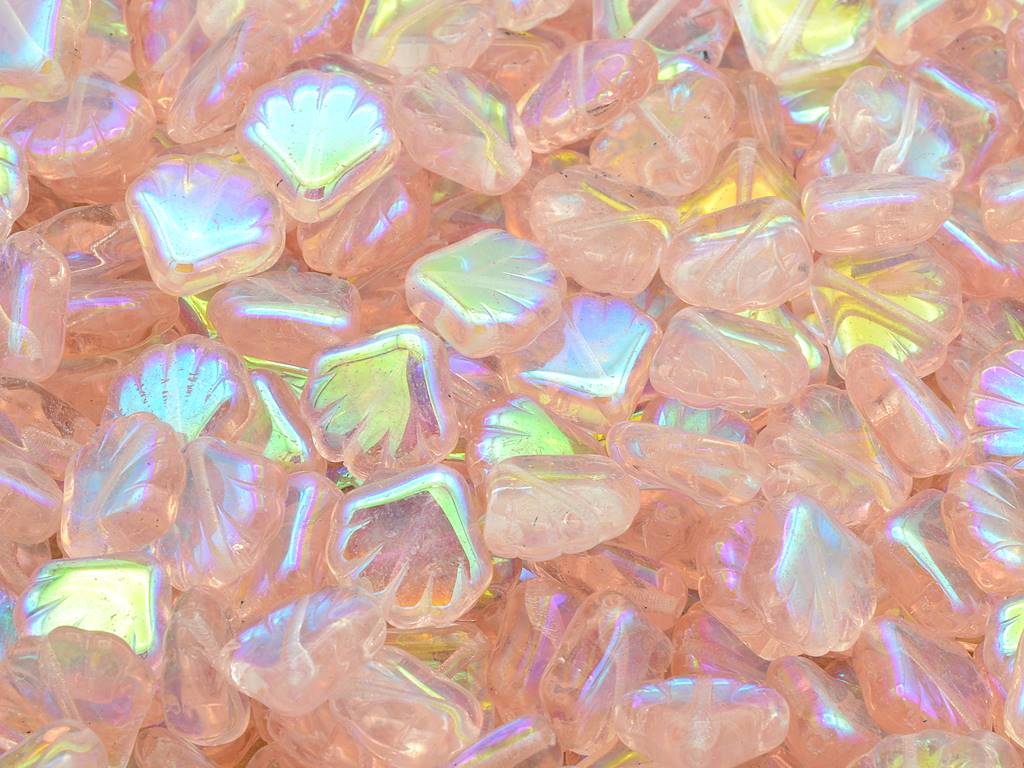 Pressed Beads Shell, Transparent Pink Ab (70110-28701), Glass, Czech Republic