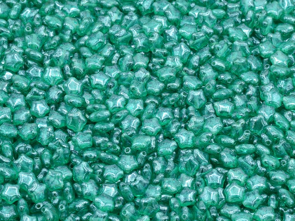 フラットスタービーズ、透明グリーンエメラルドヘマタイト(50720-14400)、ガラス、チェコ共和国