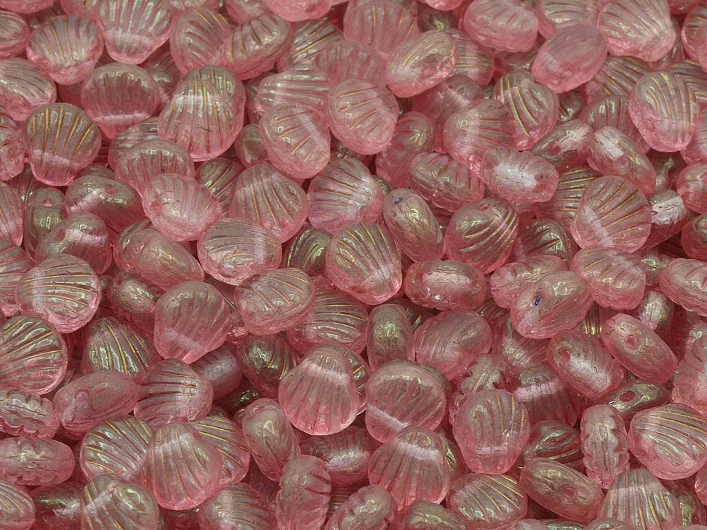 Sea Shell Pressed Beads, Crystal Luster Red Full Coated (00030-14495), Glass, Czech Republic