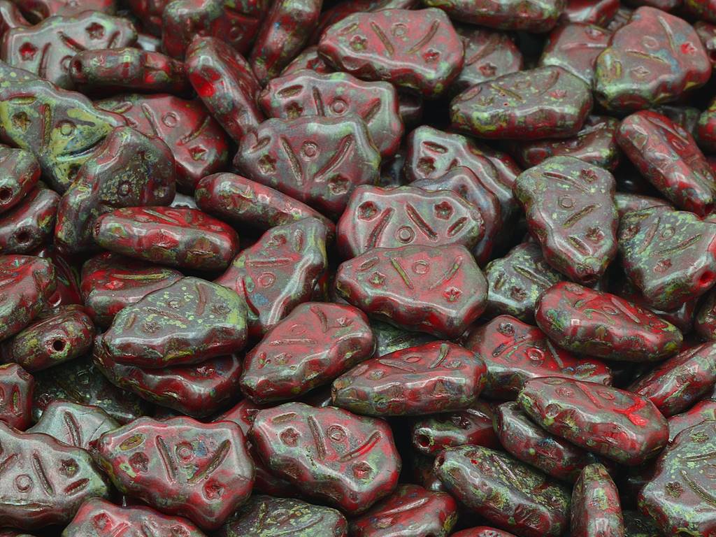 クリスマスツリービーズ、不透明レッドトラバーチン(93200-86800)、ガラス、チェコ共和国