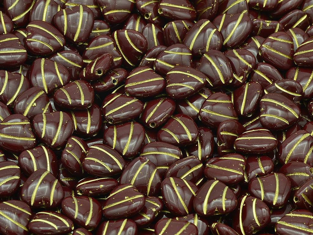 Heart With Lines Beads, Brown Gold Lined (13500-54202), Glass, Czech Republic