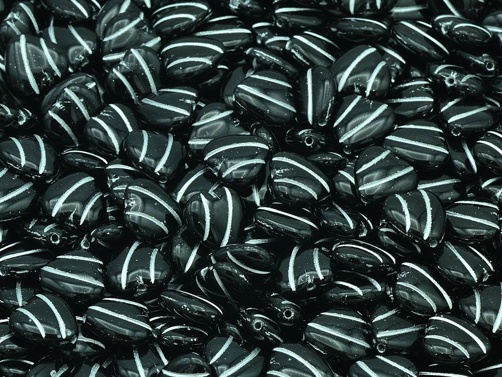 Heart With Lines Beads, Black Silver Lined (23980-54201), Glass, Czech Republic
