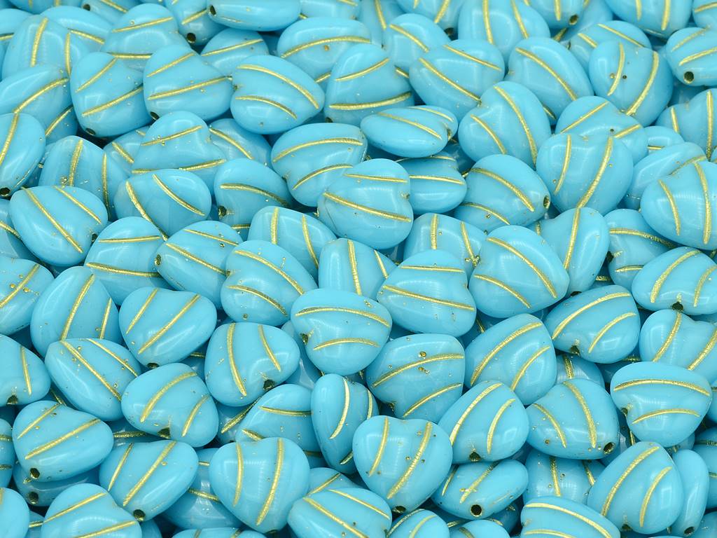 ハート型ラインビーズ、ブルーゴールドライン(63020-54202)、ガラス、チェコ共和国