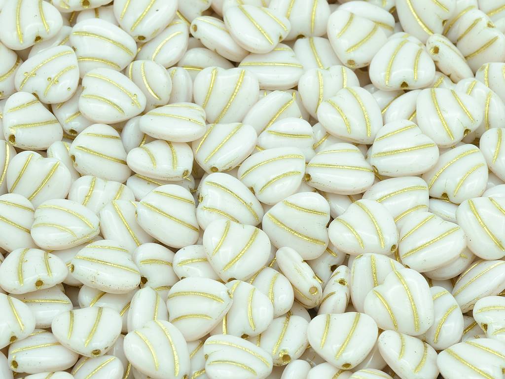 ハート型ラインビーズ、不透明ピンクゴールドライン(74000-54202)、ガラス、チェコ共和国