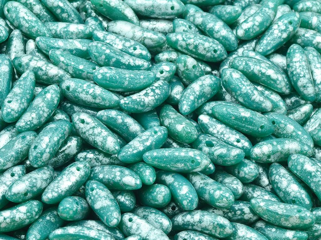 Banana Beads, Opal Emerald Silver Splash (52050-94400), Glass, Czech Republic