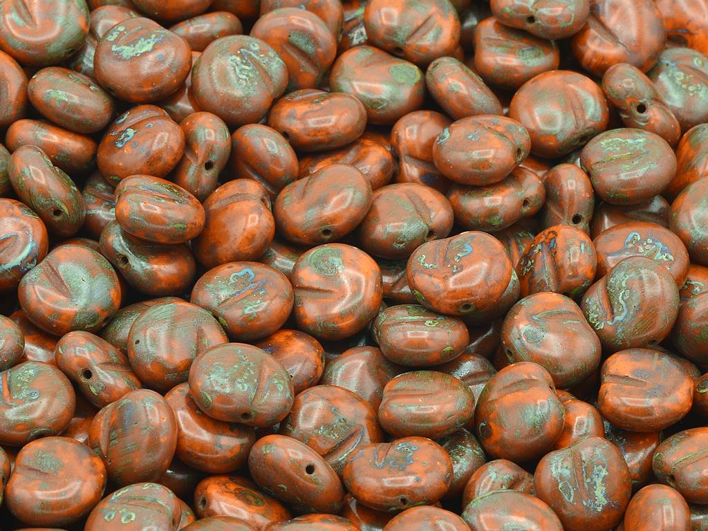 アップルフルーツビーズ、不透明イエロートラバーチン(93120-86800)、ガラス、チェコ共和国