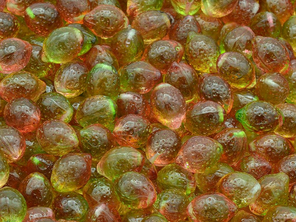 レモンビーズ、クリスタルレッドグリーン(00030-48017)、ガラス、チェコ共和国