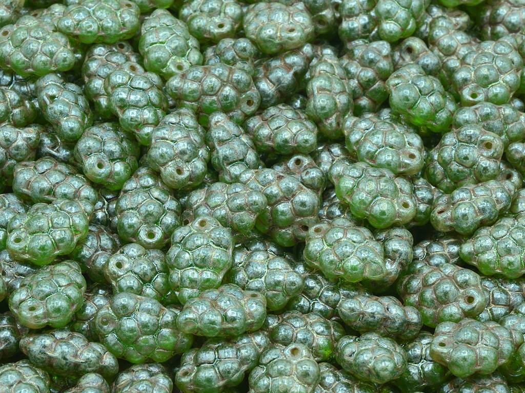 Grape Beads, Transparent Green Stain With Luster Amber (50410-65401), Glass, Czech Republic