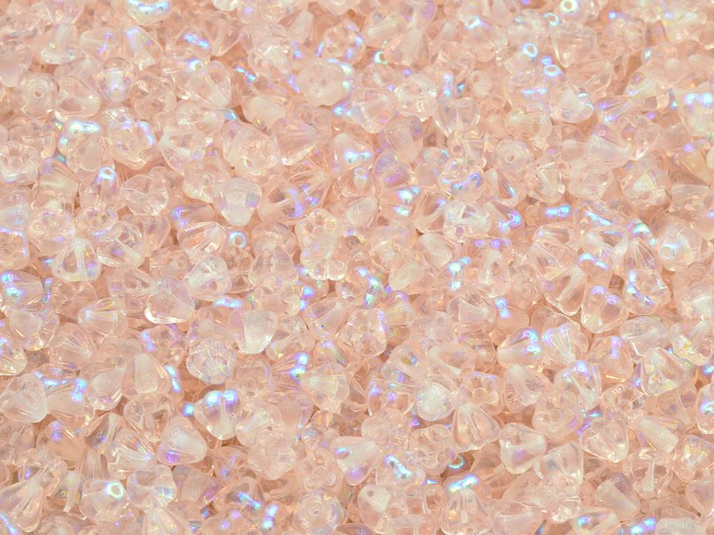 Bell Flower Beads, Transparent Pink Ab (70120-28701), Glass, Czech Republic