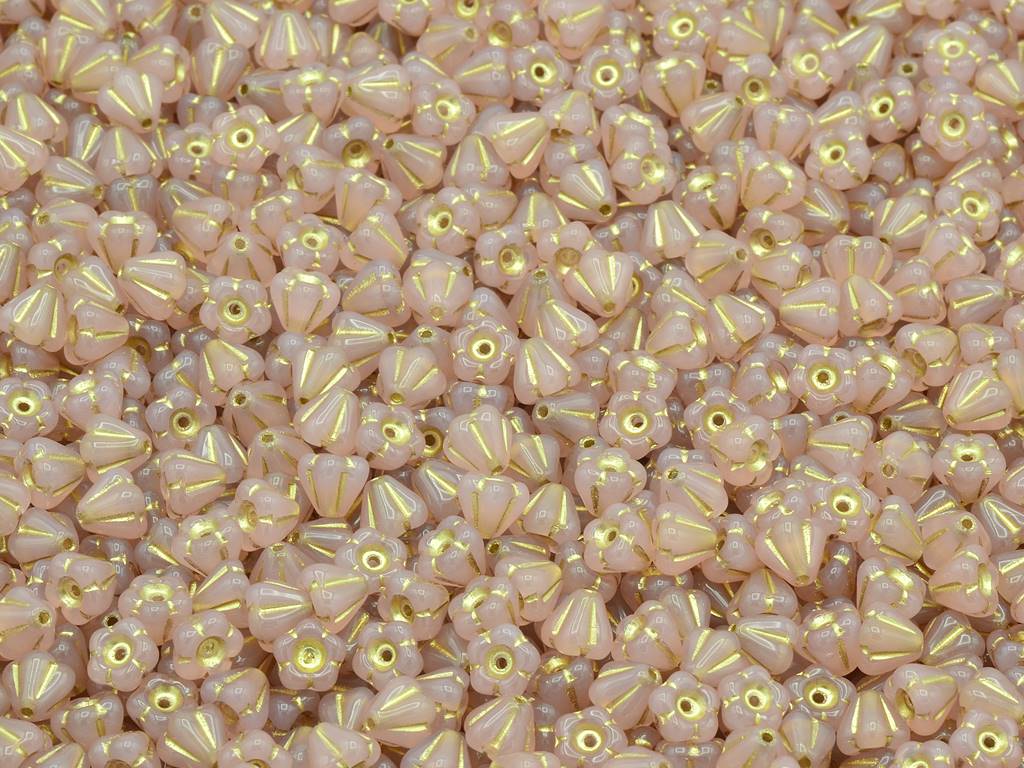 Bell Flower Beads, Opal Pink Gold Lined (71000-54202), Glass, Czech Republic