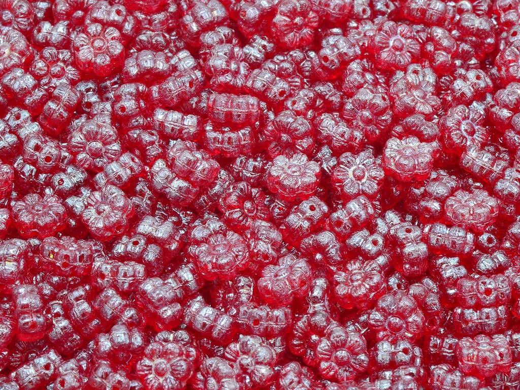 フラワービーズ、透明レッドヘマタイト(90090-14400)、ガラス、チェコ共和国