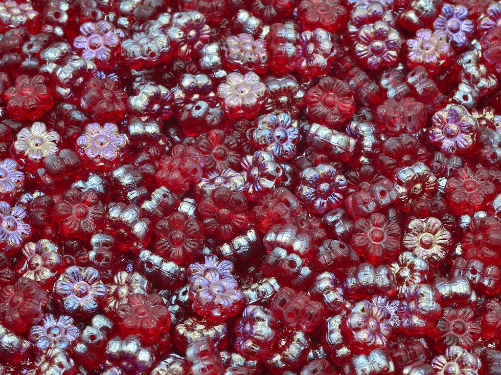 フラワービーズ、透明レッド 22901 (90090-22901)、ガラス、チェコ共和国