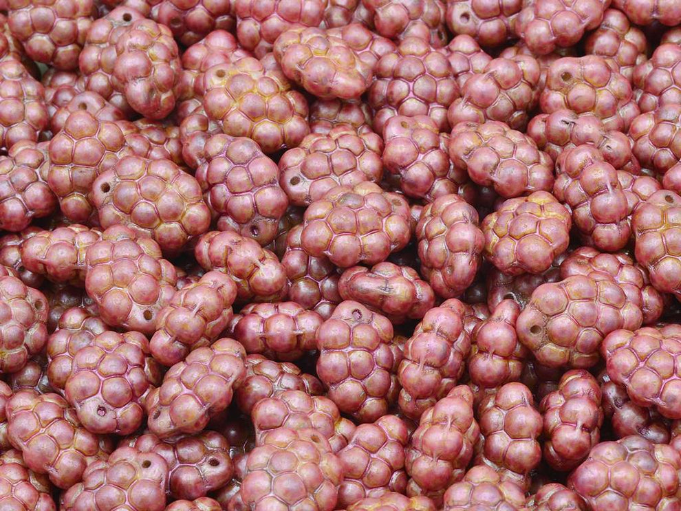 奥特莱斯 10克葡萄珠,14 x 10毫米,粉笔白玫瑰光泽斑点 (03000-65327),玻璃,捷克共和国