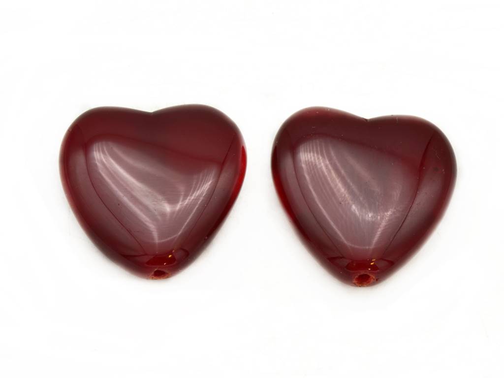 Heart Beads, Opal Red (91260), Glass, Czech Republic