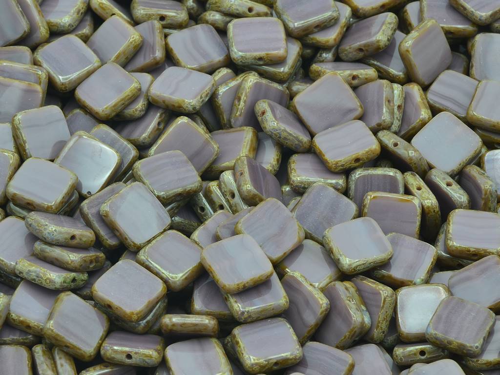 Table Cut Sqaure Beads, Opaque Amethyst Travertin (23030-86800), Glass, Czech Republic