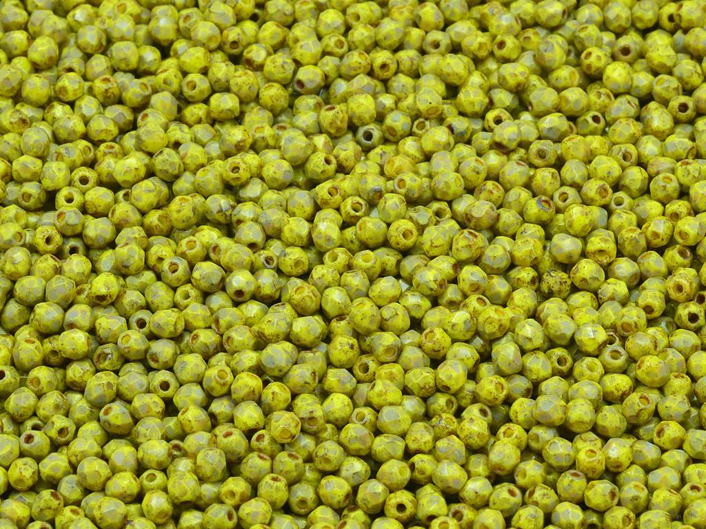 Faceted Round Fire Polished Beads, Yellow Travertin (83120-86800), Glass, Czech Republic