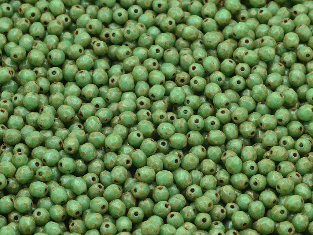 Faceted Round Fire Polished Beads, Turquoise Travertin (63130-86800), Glass, Czech Republic