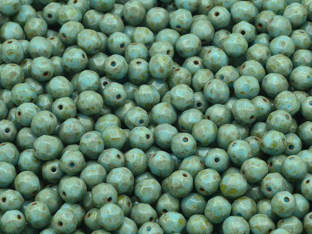 Faceted Round Fire Polished Beads, Blue Travertin (63020-86800), Glass, Czech Republic