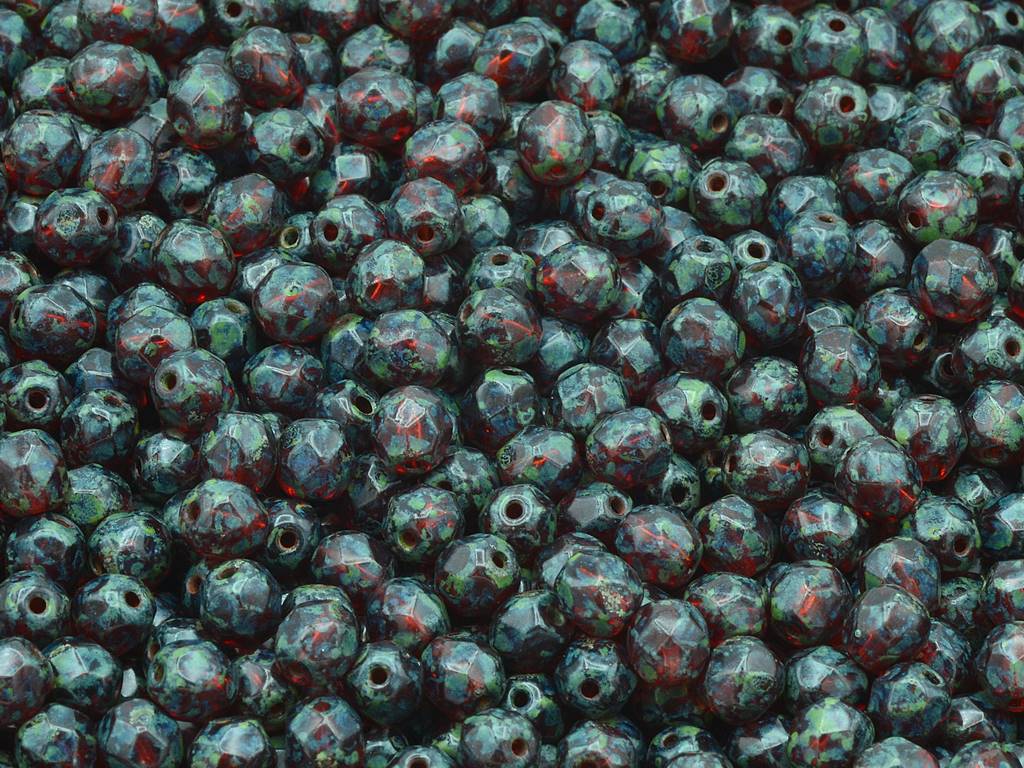 Faceted Round Fire Polished Beads, Transparent Orange Travertin (90040-86800), Glass, Czech Republic