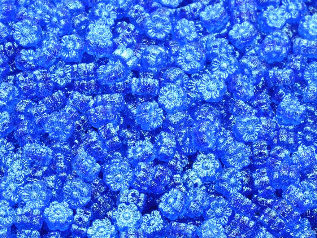 フラワービーズ、透明アクア 12504 (60310-12504)、ガラス、チェコ共和国