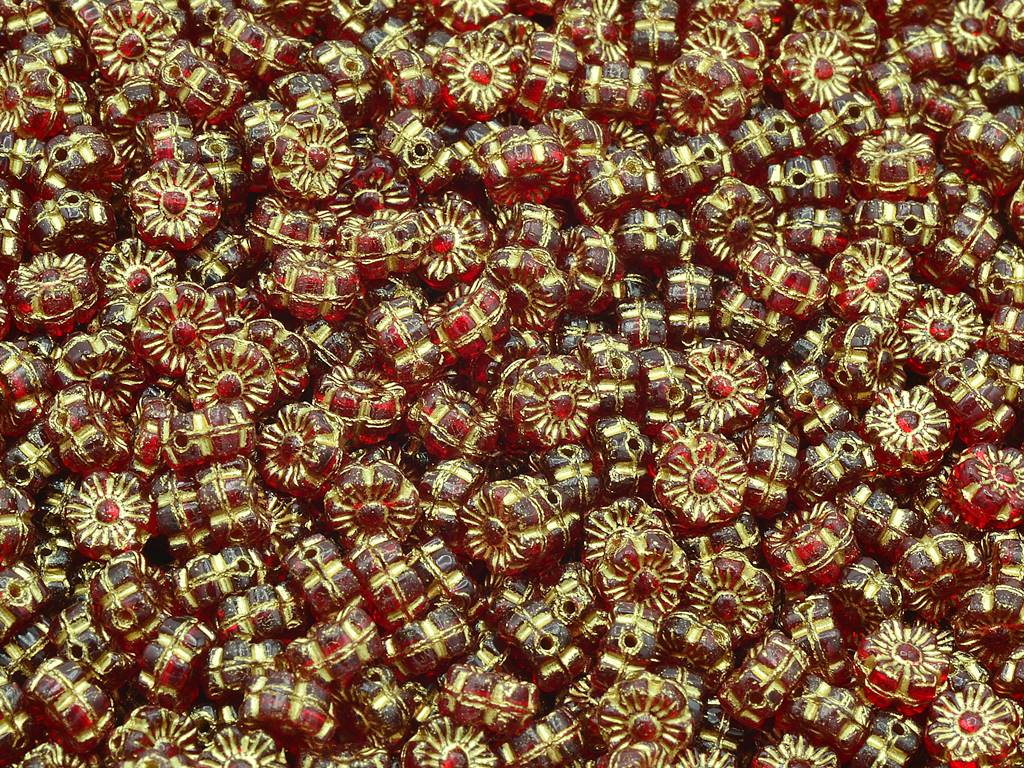 Flower Beads, Ruby Red Gold Lined (90080-54202), Glass, Czech Republic