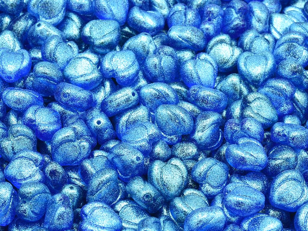 ハートバッドビーズ、透明アクア 12504 (60310-12504)、ガラス、チェコ共和国