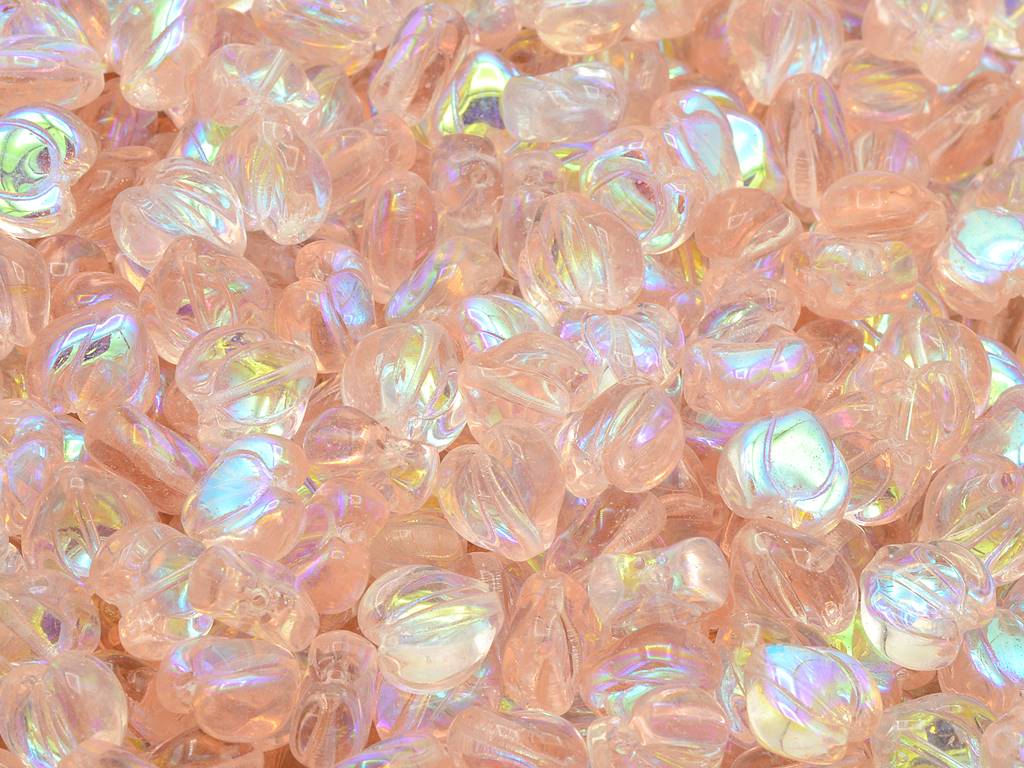 Heart Bud Beads, Transparent Pink Ab (70120-28701), Glass, Czech Republic