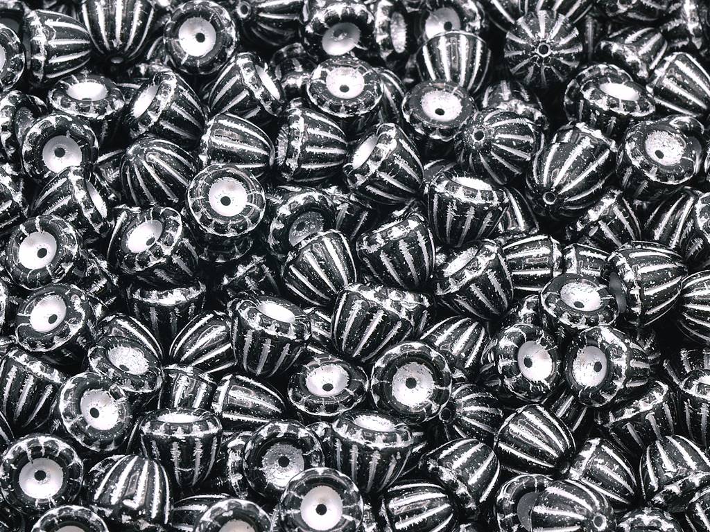 Flower Cupola Beads, Black Silver Lined (23980-54201), Glass, Czech Republic