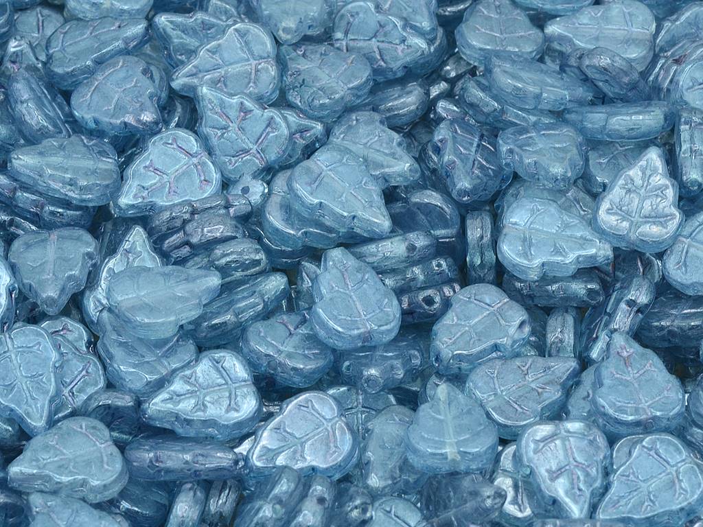 Pressed Beads Leaves, Crystal Luster Blue Full Coated (00030-14464), Glass, Czech Republic