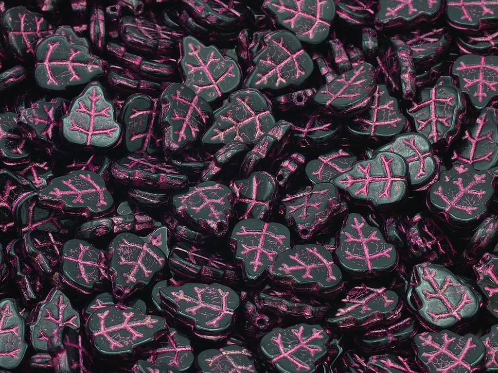 Pressed Beads Leaves, Black 54570 (23980-54570), Glass, Czech Republic