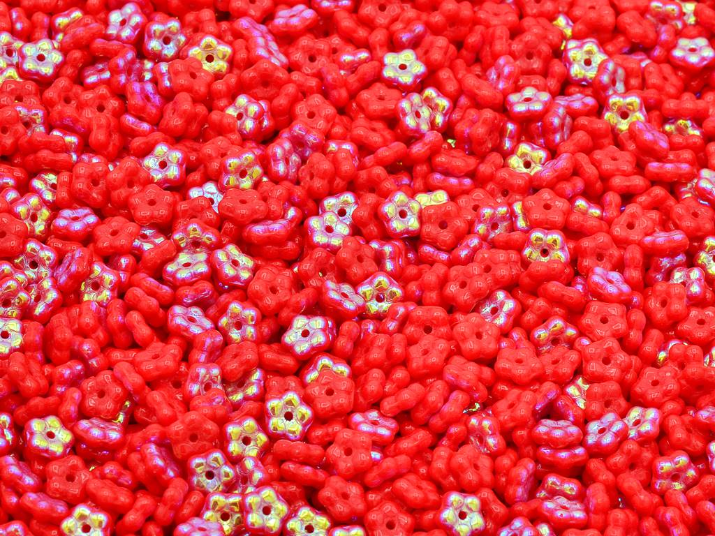 Forget Me Not Flower Beads, Red Ab (93190-28701), Glass, Czech Republic