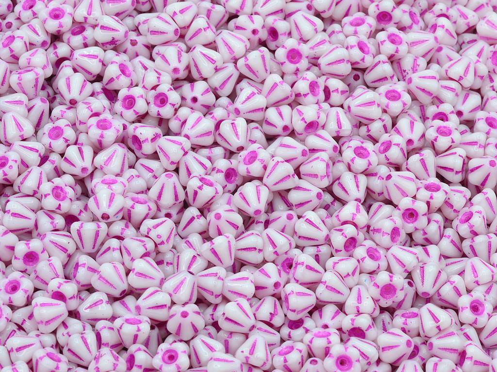 Bell Flower Beads, Opaque Pink 54570 (74000-54570), Glass, Czech Republic