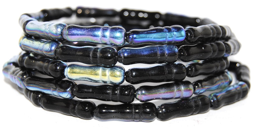 Whistles Pressed Glass Beads, Black Ab (287-23980-AB), Glass, Czech Republic ~ STRANDED