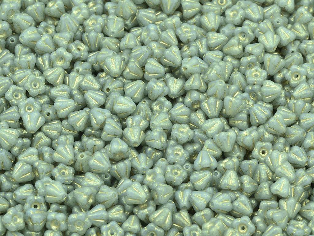Bell Flower Beads, Chalk White Gold Lined Light Gray (03000-54302-34311), Glass, Czech Republic